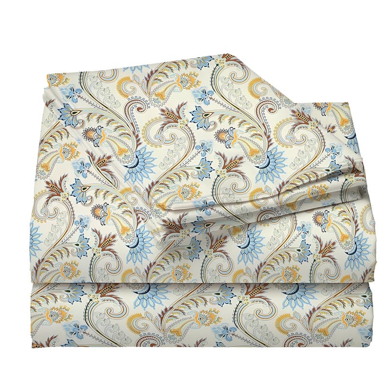 STARNSTYLE Premium 160 TC Egyptian Cotton Blend Floral Printed Double Bedsheet Set with 2 Pillow Covers - 228 x 228 cm Cream Peacock - Image 3